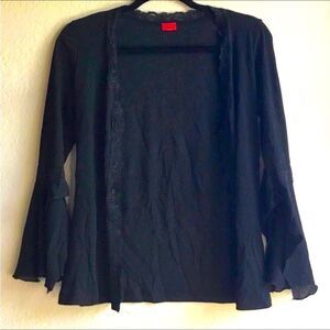Open front cardigan black lace edge lettuce trim witchy sleeves whimsygoth fairy